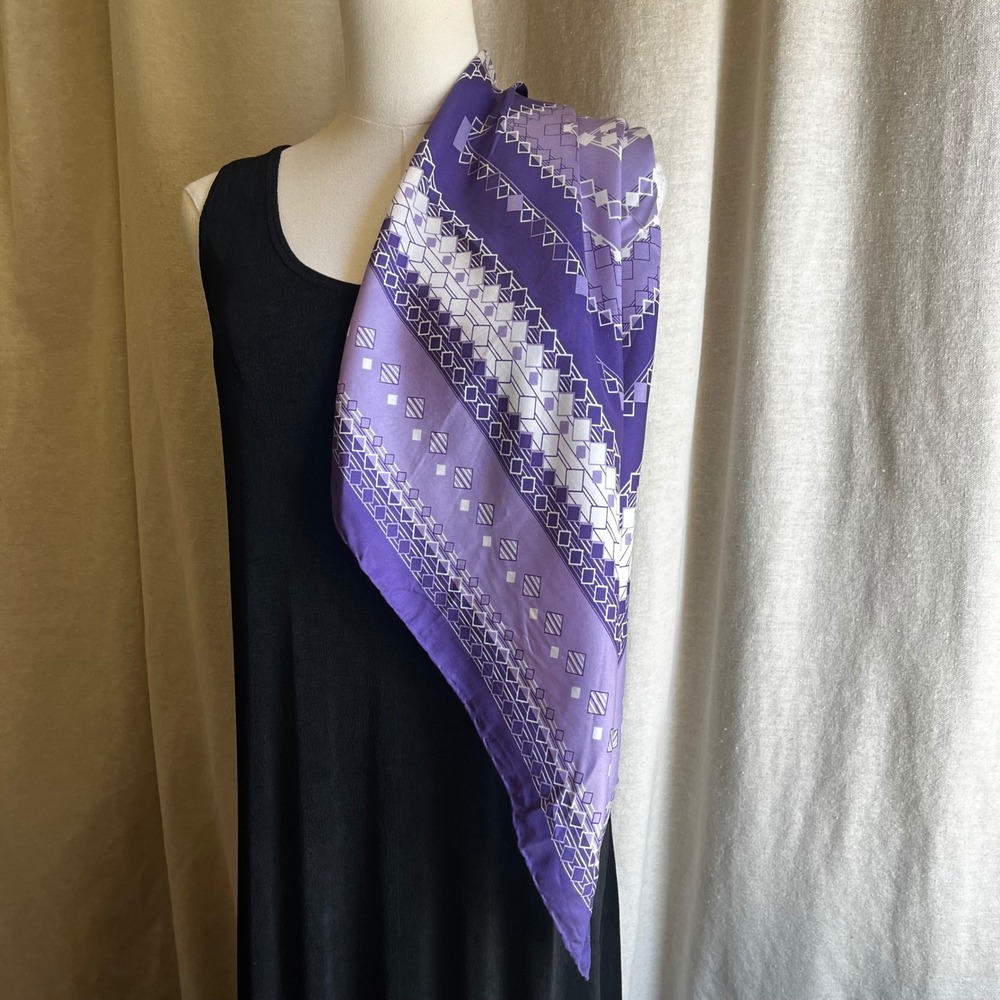 Ostinelli Purple‎ Geometric Silk Scarf Made in Italy Vintage 70s